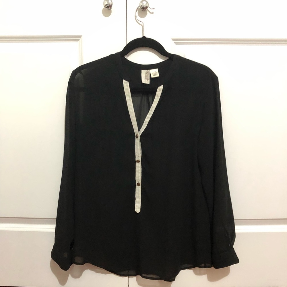 Gently Worn: Sheer Black Top w/ Gold Buttons